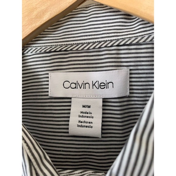CALVIN KLEIN The Extra Fine Cotton Shirt Mens Black Stripe L/S Medium $69.50 - Picture 3 of 5
